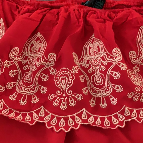 Red & white embroidered off the shoulder top - Picture 2 of 3